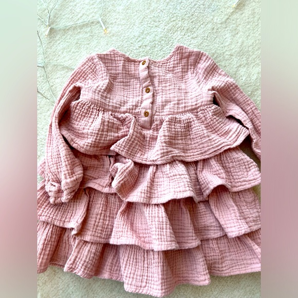 Baby Girl Pink Long Sleeve Dress Ruched - Picture 2 of 5